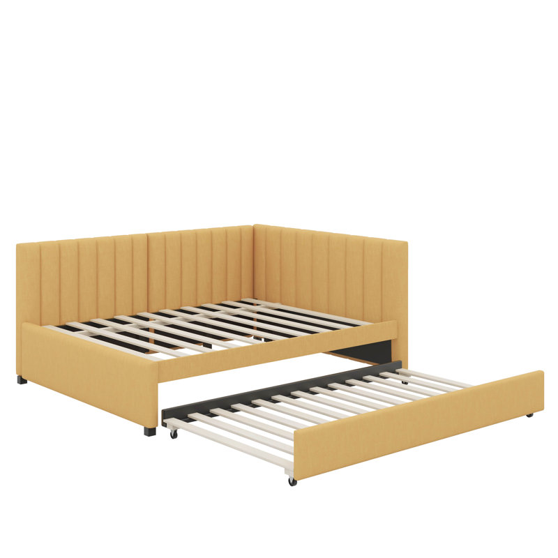 Full Size Upholstered Daybed With Trundle, Yellow