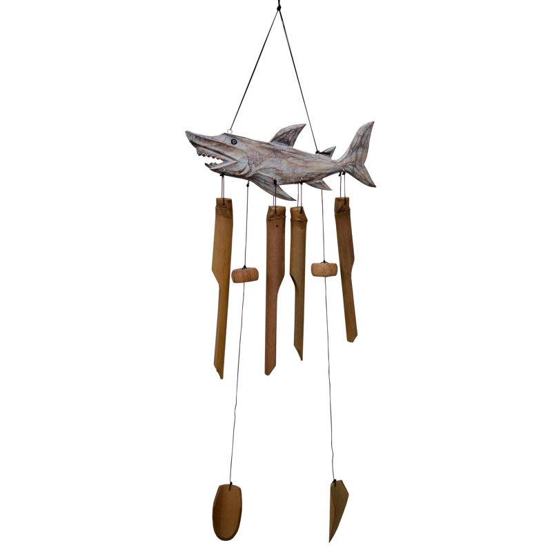 White Washed Hand Carved Dolphin Bamboo Wind Chime