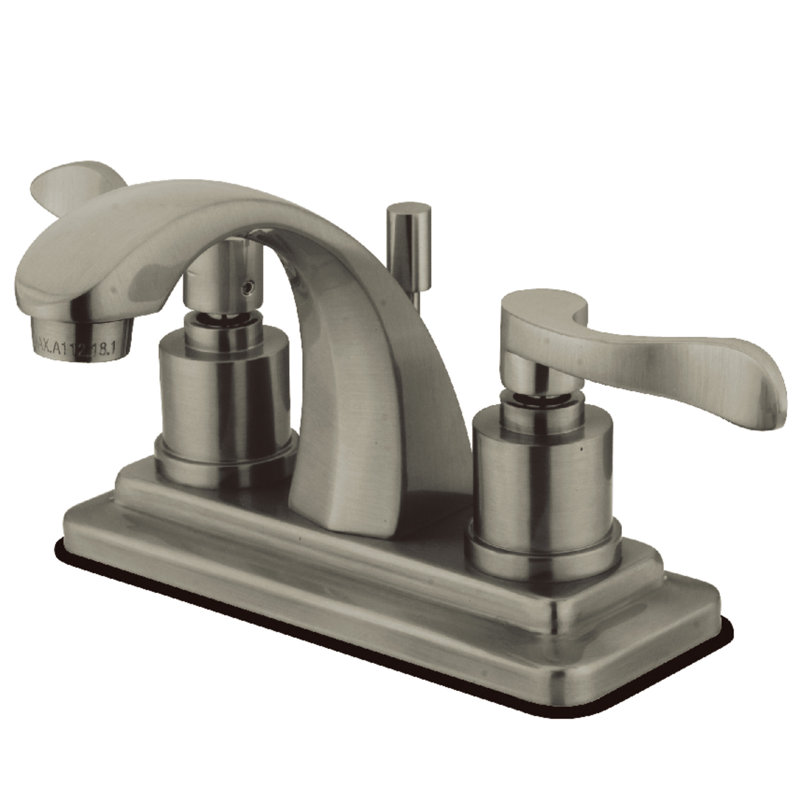 Kingston Brass NuWave Two-Handle 3-Hole Deck Mount 4" Centerset Bathroom Faucet with Brass Pop-Up, Brushed Nickel