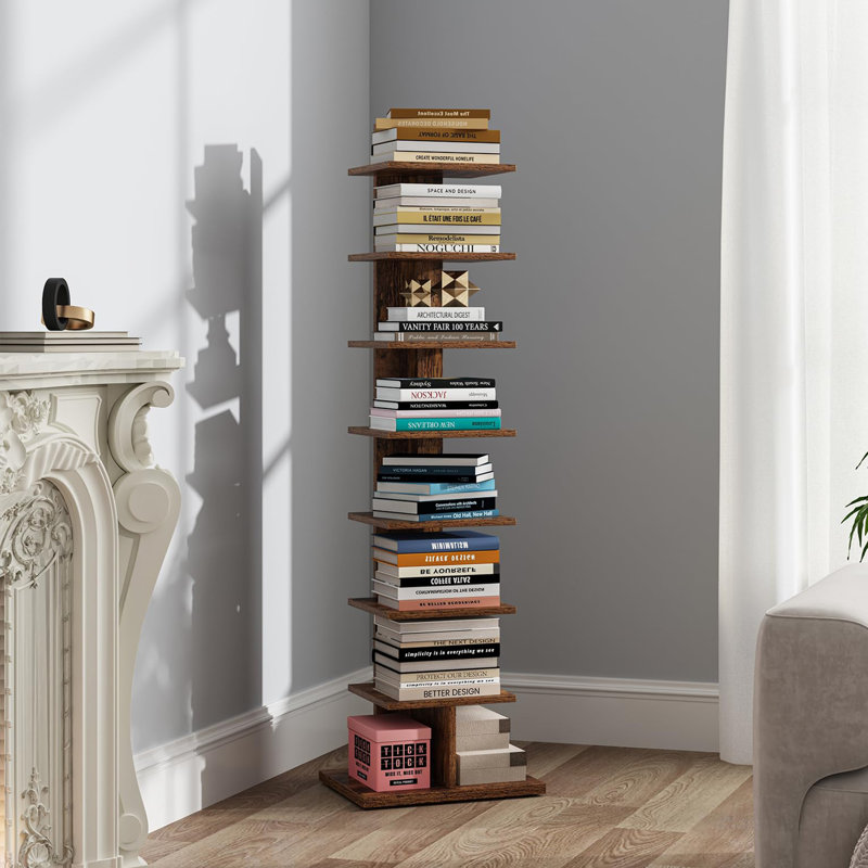 Bibliothèque étroite à 8 niveaux, Brun rustique