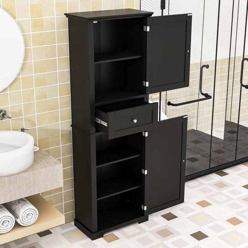 Armoire de rangement luxueuse en bois avec tablettes réglables, H 67 po x l 11 po x P 22 po, Noir