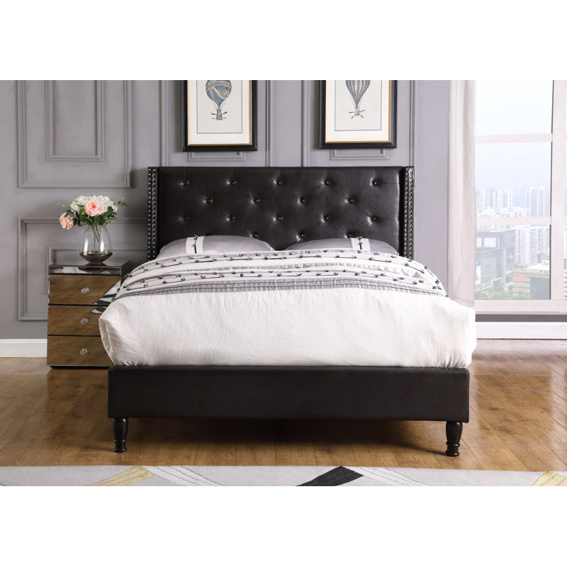 Lashuay Upholstered Wingback Bed, Full, Black