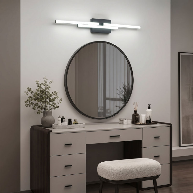 33.62" Modern Matte Black Dimmable LED Vanity Light, Linear Bathroom Wall Sconce
