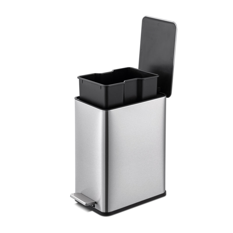Poubelle à pédale rectangulaire 10L en acier inoxydable - Basics by Wayfair ™, Argent