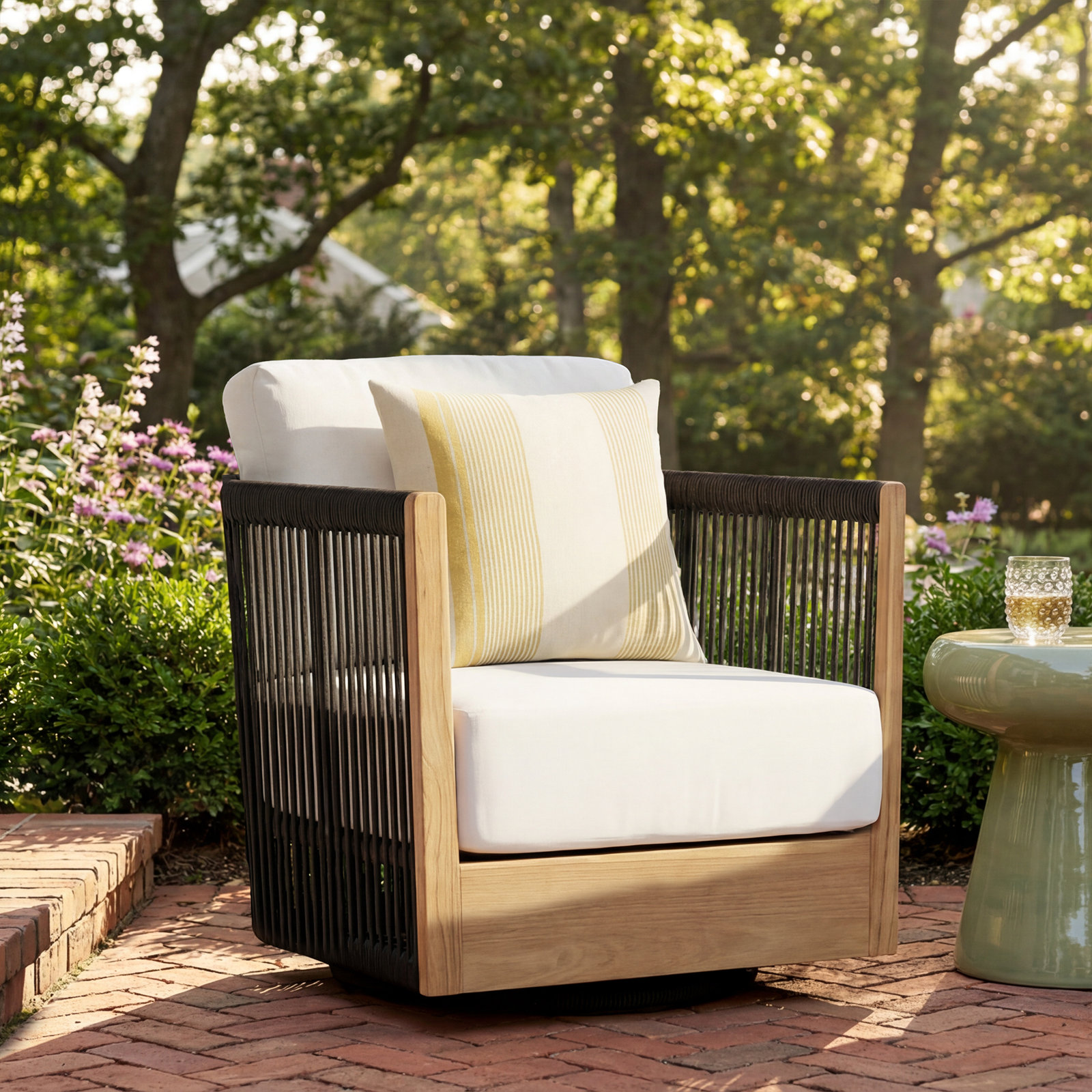 Aniston Sunbrella® Swivel Patio Lounge Chair, Black