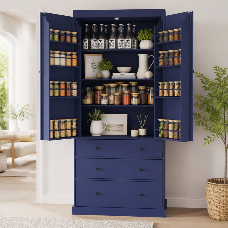 Armoire de cuisine, armoire de rangement autoportante avec 3 tablettes réglables, 3 tiroirs pour la cuisine et la salle à manger