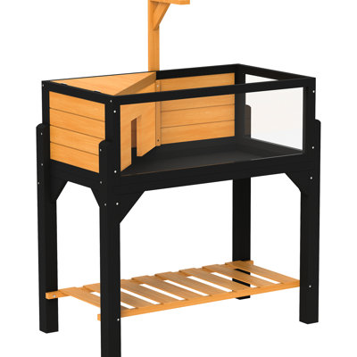 Habitat en forme de tortue en bois jaune, avec tablette de rangement, fenêtres latérales transparentes pour une excellente visibilité, plateau ouvrable et support de lampe - rangement spacieux, bonne vue, fenêtres de vue chaleureuses,