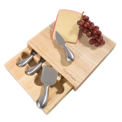 Planche à fromage 5 pièces Jokic - Bloc de coupe à charcuterie en bois avec tiroir à outils en acier inoxydable pour recevoir, pique-niquer et offrir par Classic Cuisine