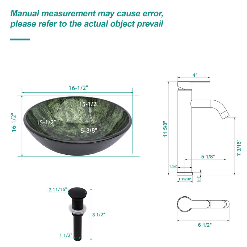 Bathroom Artistic Tempered Glass Vessel Bathroom Sink With Black Faucet And Pop-Up Drain