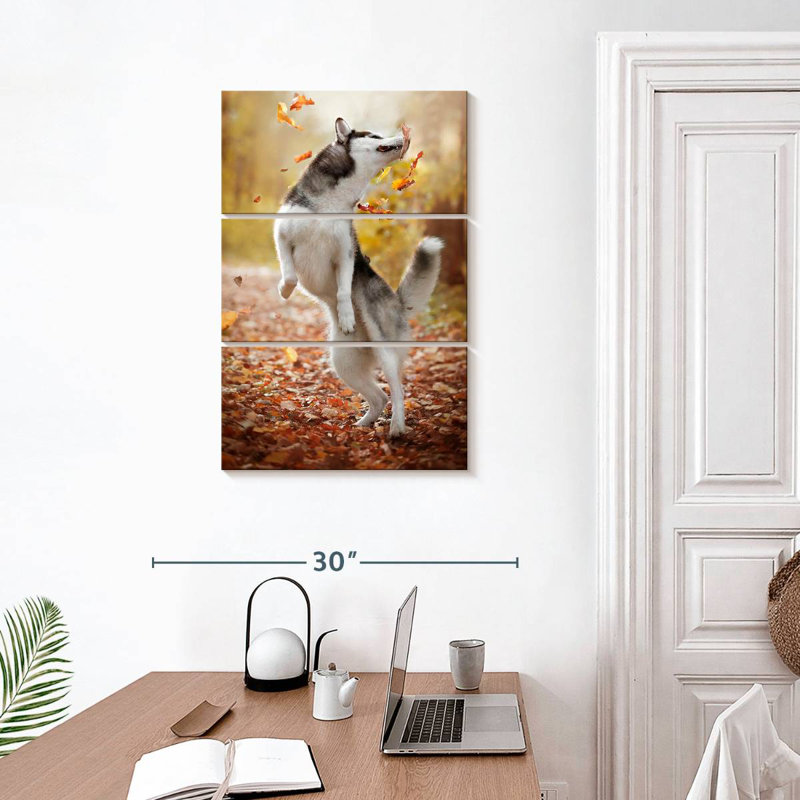Brampt Autumn Husky Playing, 32" H x 20" W