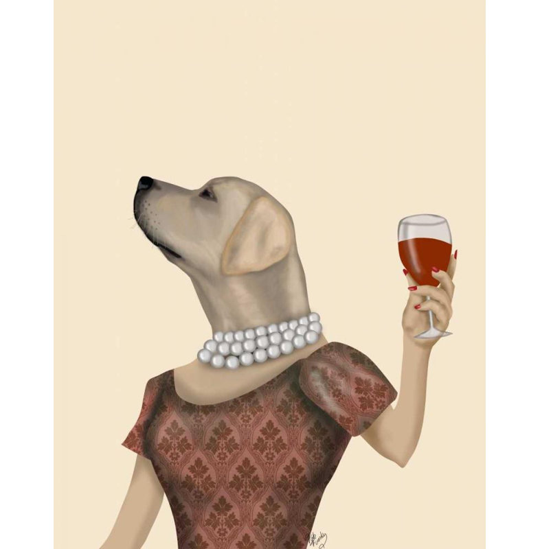 Art sur toile tendue avec toile Trinx Fab Funky, Yellow Labrador Wine Snob