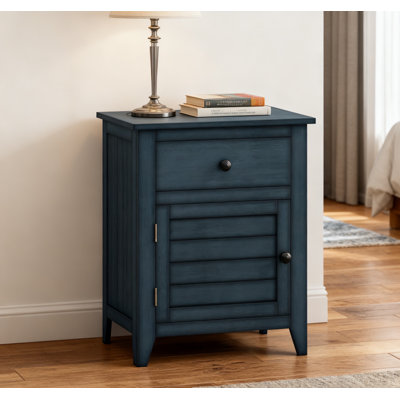 Antique Blue Veneer, Transitional 25" H, Nightstand, Storage Drawer, End Table, 20" L X 13.75" W X 25.25" H