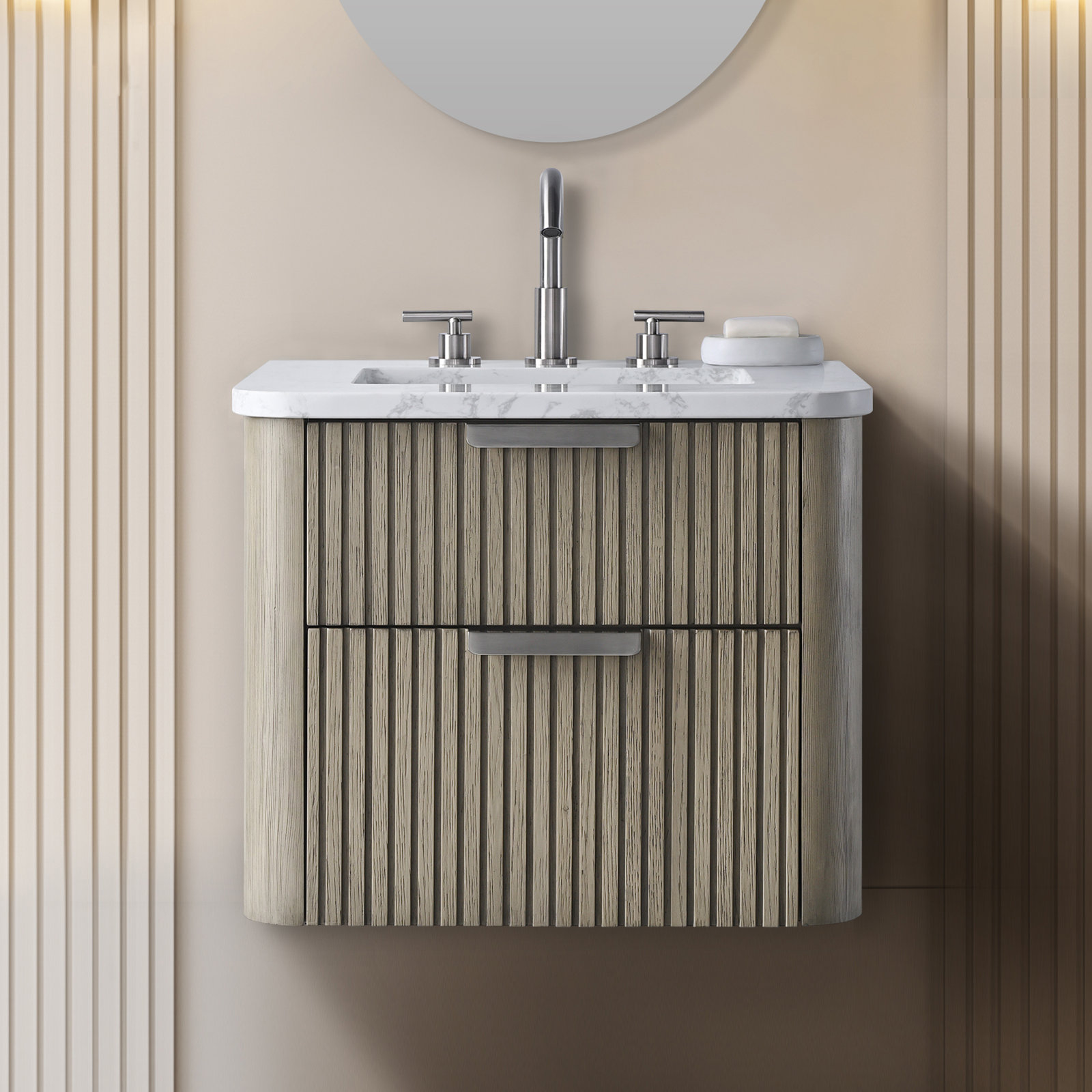 Liljan 24" Oak Single Bathroom Vanity, Vintage Gray/Brushed Nickel