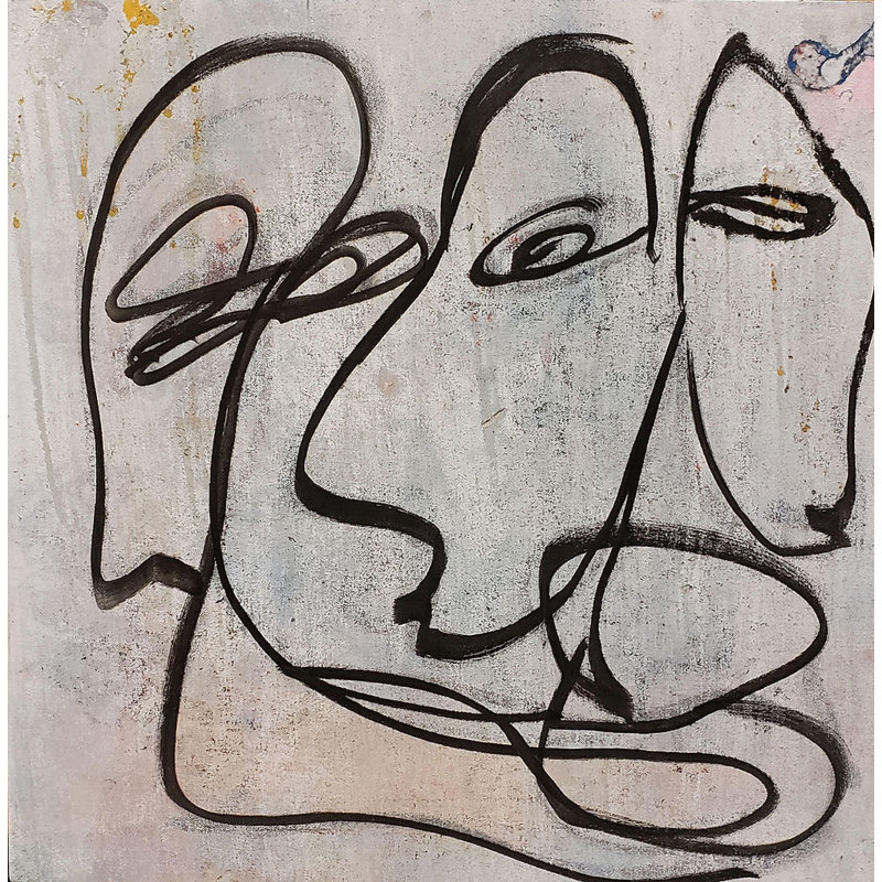 Faces Of Life III Painting, 18" H x 18" W, White Framed