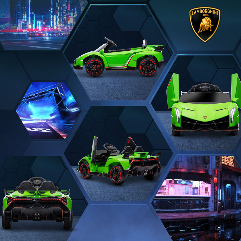 Green 12V Lamborghini Veneno Kids Ride-On Car with Remote Control