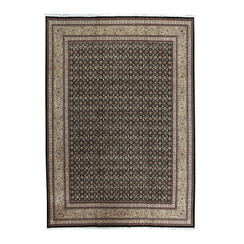 Tapis oriental noir / crème en laine noué à la main Manchuria