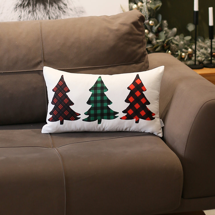 Mike&Co. New York Christmas Tree Decorative Throw Pillow Set of 4 Lumbar White & Red for Couch, Bedding - White - 12 x 20 in