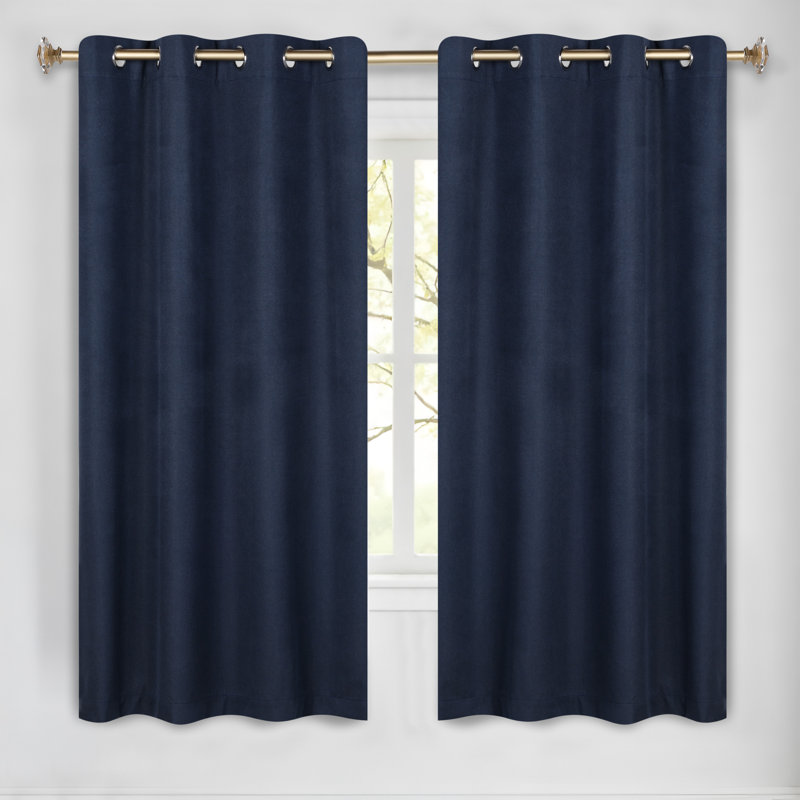 Solid 100% Room Darkening Machine Washable Curtain Panels, Set of 2, 52" W x 63" L, Navy Blue