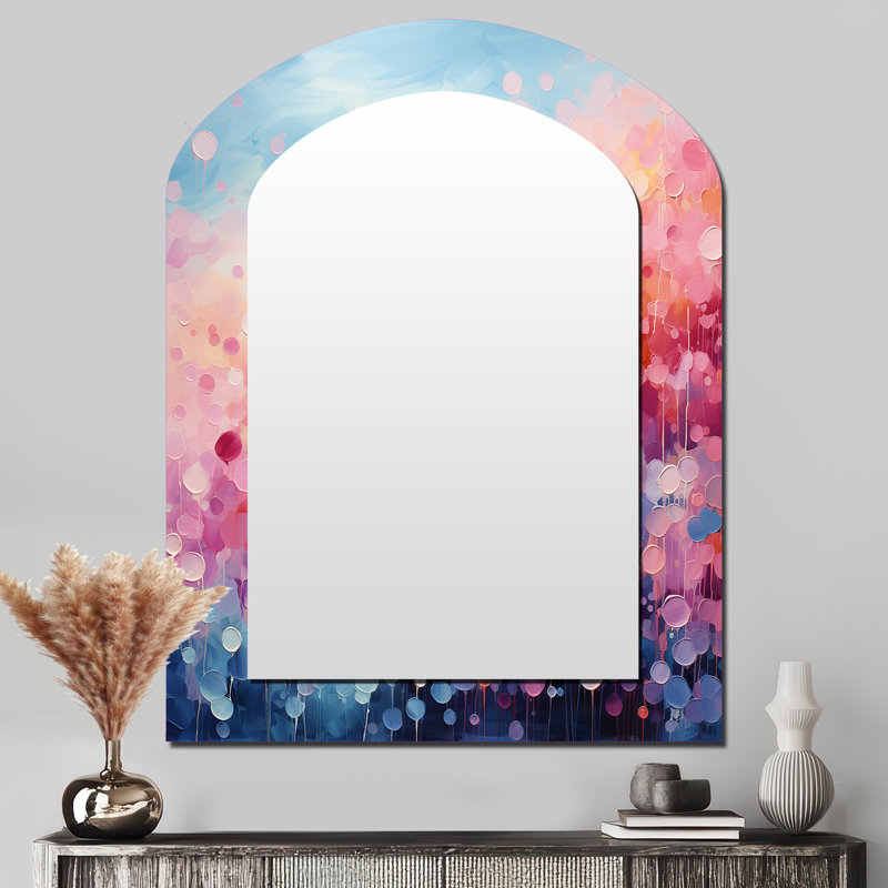 Cotton Candy I - Landscapes Arch Mirror, Modern Asymmetrical Unique Wall Mirror, Printed Metal Art, 43" x 33"