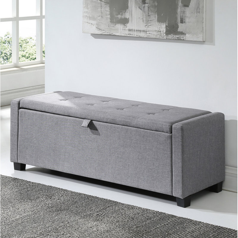 Starke 109cm Wide Rectangle Solid Colour Standard Ottoman with Storage, Grey