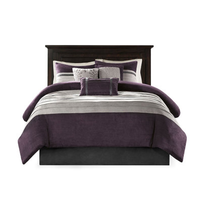 7 Pc Bedding Purple - Faux Suede, , Matching Shams Comforter In Decorative Pillows