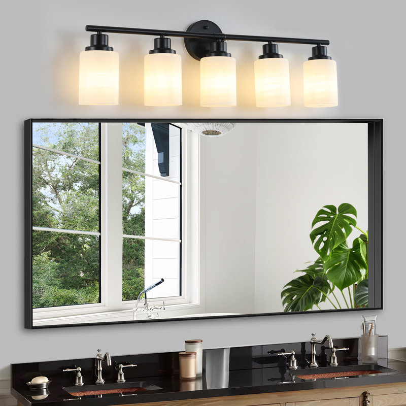 Luminaire de salle de bain moderne à 5 lumières 31 po noir (ampoule non incluse), H 10,2 po x l 31,5 po x P 6,3 po, Noir mat