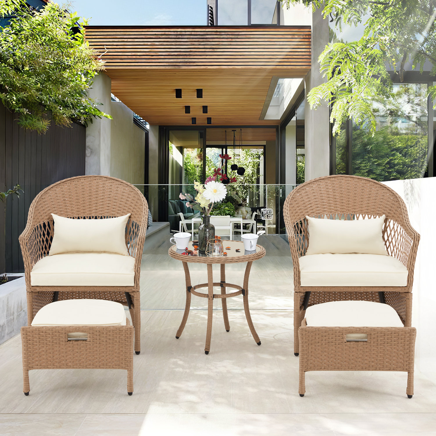 Winston Porter 5 Pieces Patio Furniture Set, Outdoor Rattan Chairs With ...