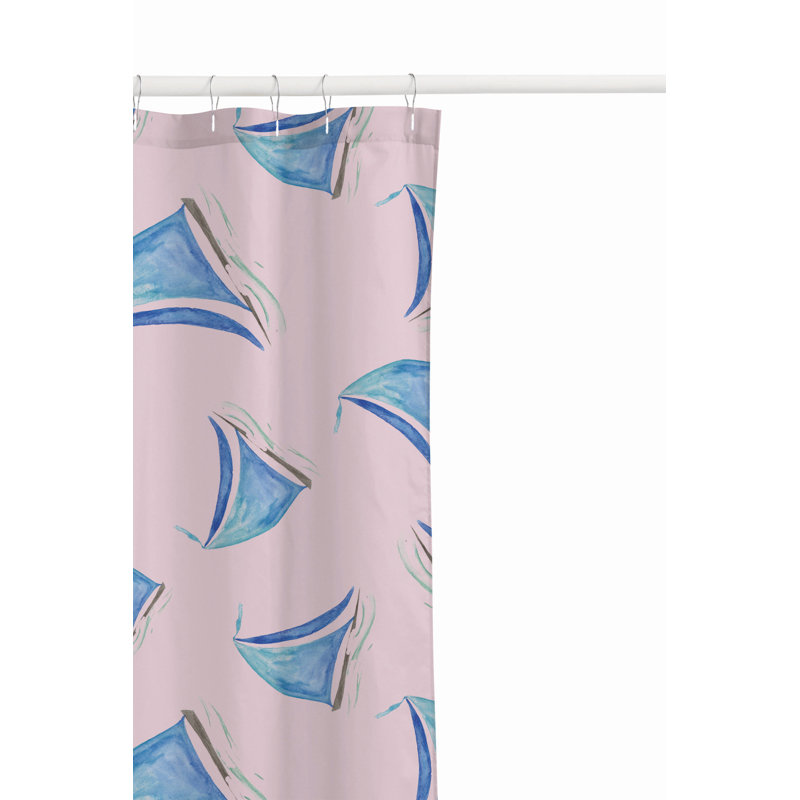 Summer Lemon Ultra-Thin Lightweight Shower Curtain, Pink/Blue Sailboats