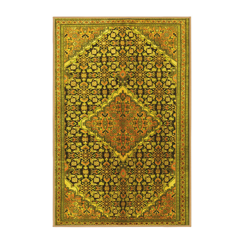 Tapis traditionnels jaunes lavables à la machine 1048, Rectangle de 5 pi x 8 pi