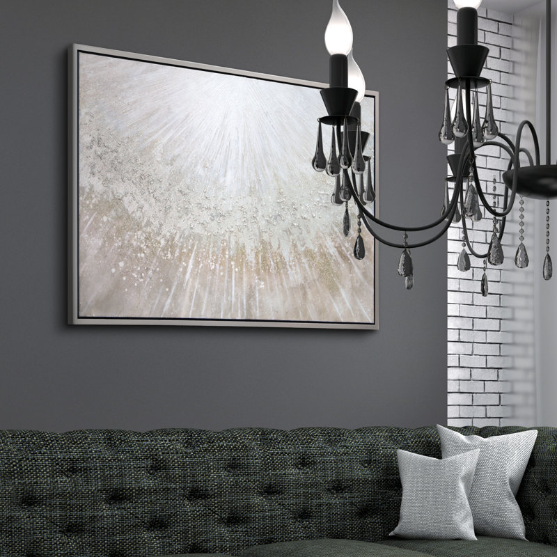 Empire Art Silver and Gold Abstract Canvas with Champagne Frame, 32" x 48"
