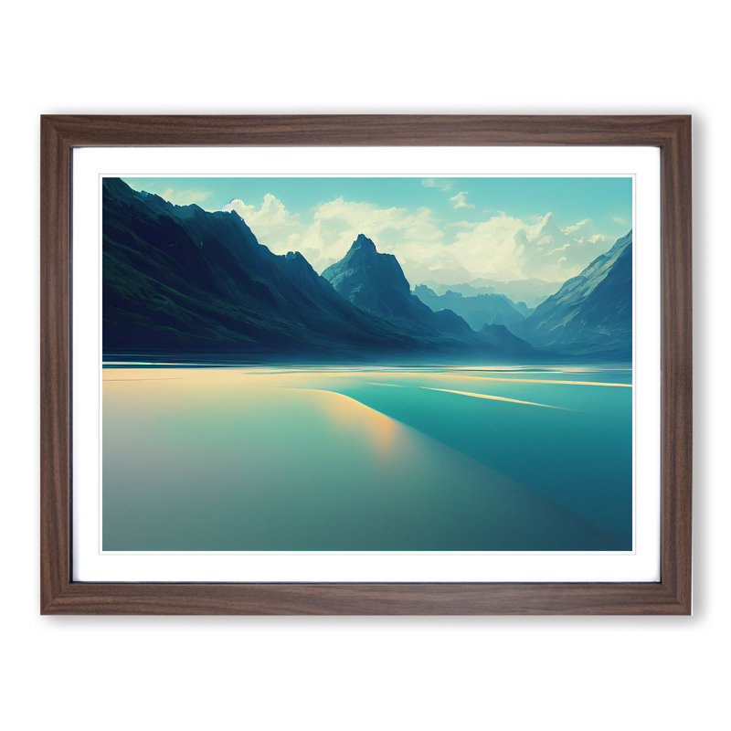 Mountain Lake View - Framed Print, 46cm H x 64cm W x 2cm D, Walnut Framed