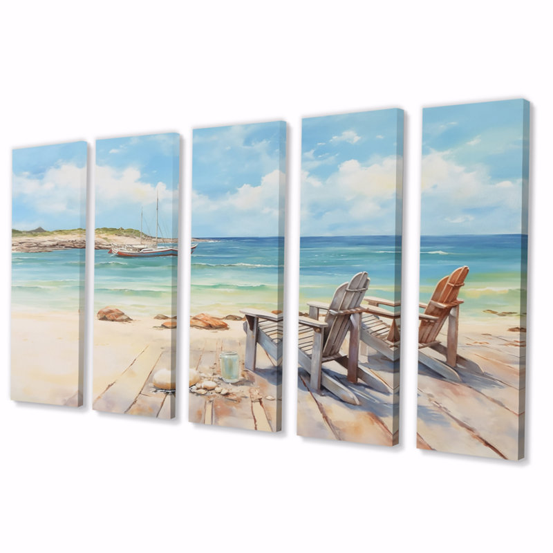 Coastal Lounging II - reproduction d'art mural côtier - 5 panneaux égaux