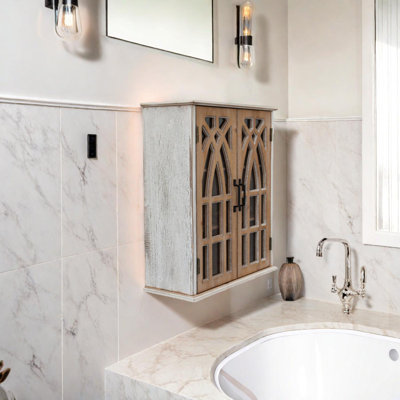 Armoire de rangement murale rétro avec portes découpées, design rustique en bois pour diverses pièces