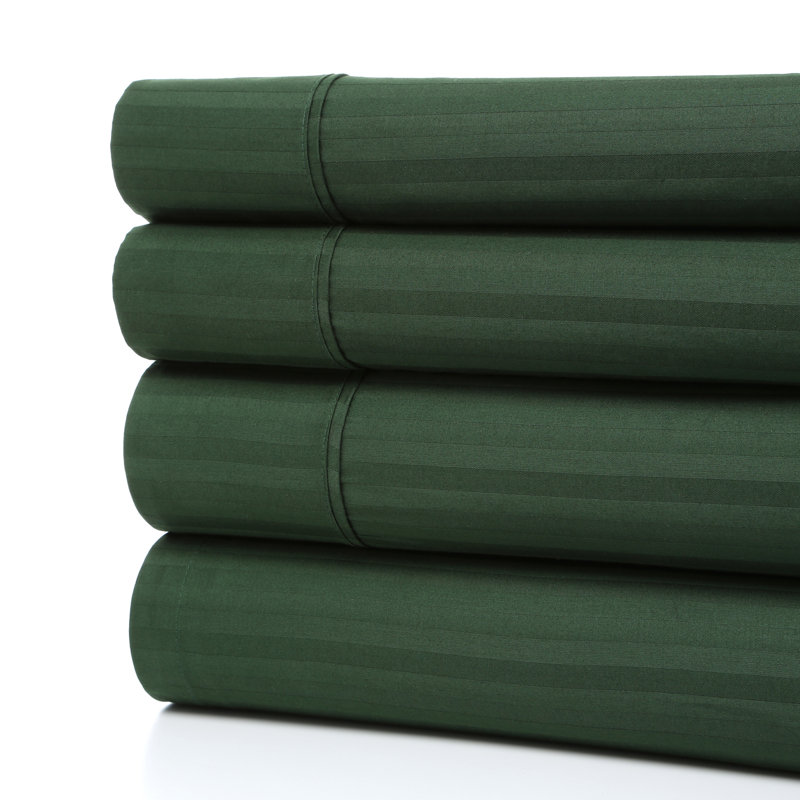 300 Thread Count Certified Egyptian Cotton Stripe Sheet Set, Full Sheet Set + 1 Fitted Sheet + 2 Pillowcases, Hunter Green