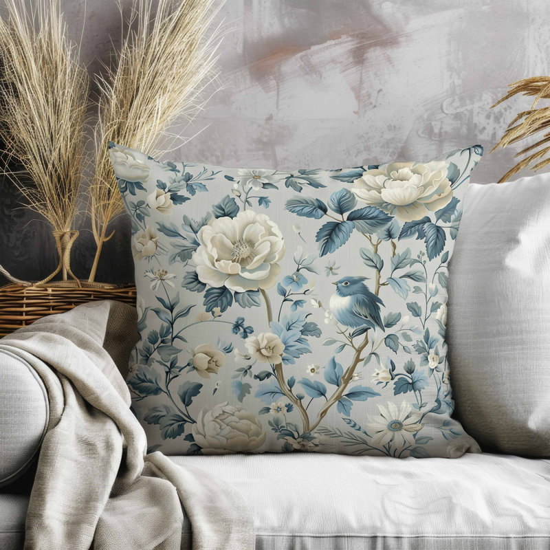 Coussin en faux suède Misty Morning, Carré 20 po, Bleu / Vert