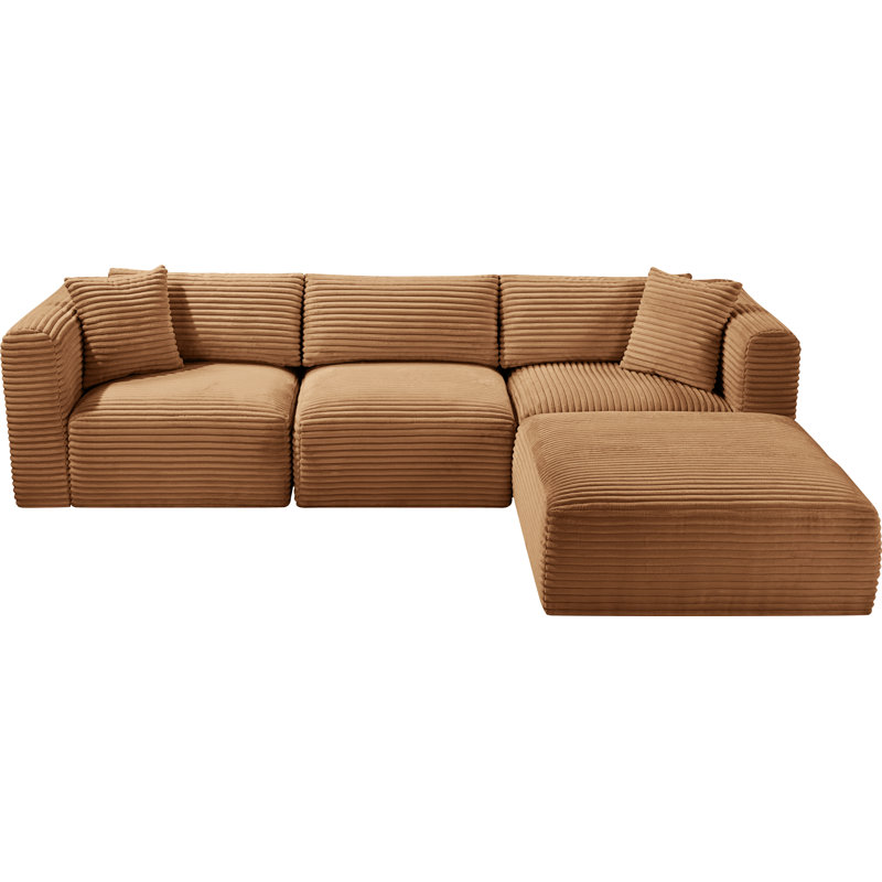 Canapé modulaire en L Carmean Performance, 1 sans accoudoirs, 2 en coin, 1 repose-pieds, Velours côtelé texturé
