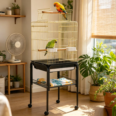 Bird Cage, 50.8"L x 18.9"W x 18.9"H Open-Top Durable Bird Cage w/Rolling Stand, Removable Tray, Extra Storage Stand, Brakable Casters,Large Dorr for Access, Indoor& Outdoor Use for Birds.