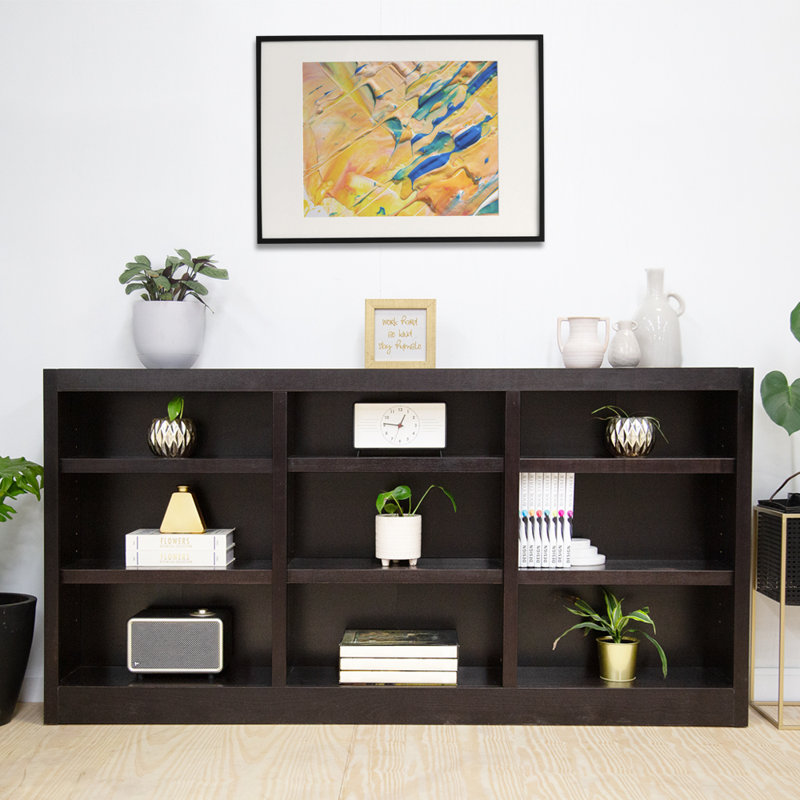 Orient Triple Wide Wood Bookcase, 9 Bookshelf, 36 inch Tall Storage and Display Bookshelf for Home Office and Living Room