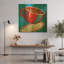 « Tasse de café rouge sur fond bleu », œuvre murale en métal doré de Ron Magnes, 91,4 cm x 91,4 cm-2081037722