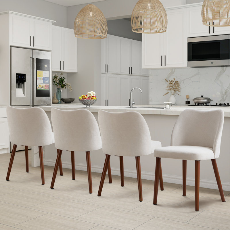 48cm Wide Contemporary Dining Chair with Solid Walnut Wood Legs & Ergonomic Back (Set of 4), 4, Beige