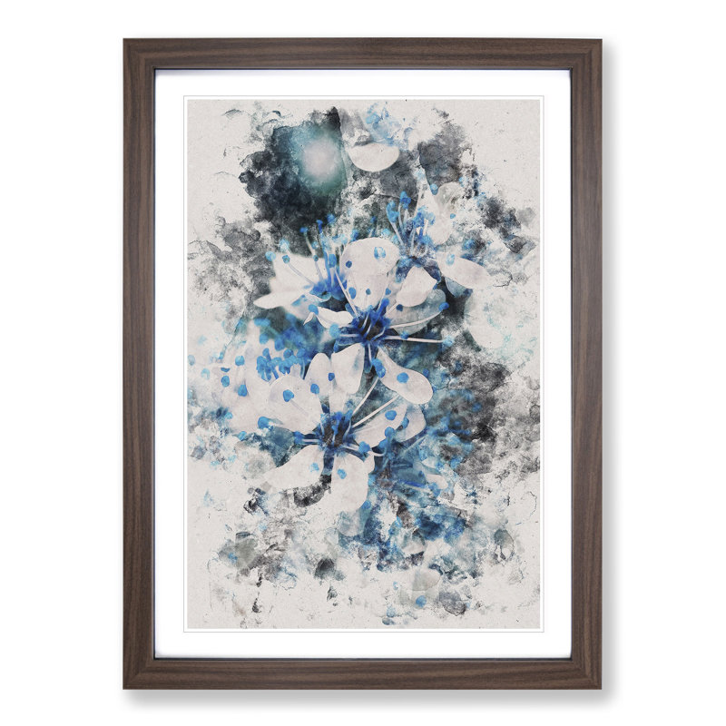 Blue Cherry Tree Flowers - Picture Frame Graphic Art, Walnut, 48cm H x 36cm W x 2cm D