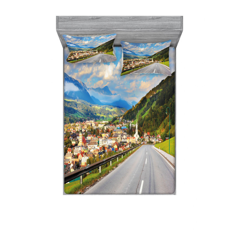 Ensemble de draps Road in the alpes, Ensemble de draps pour lit double avec un drap-hou