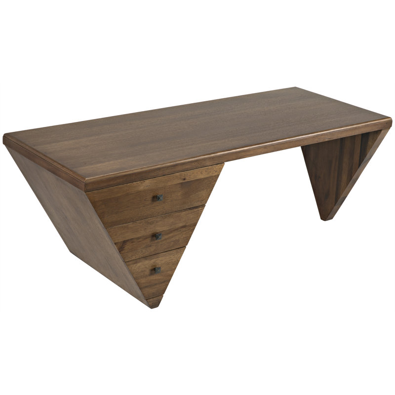 Tetramo Dark Walnut Wood Writing Desk with Drawers