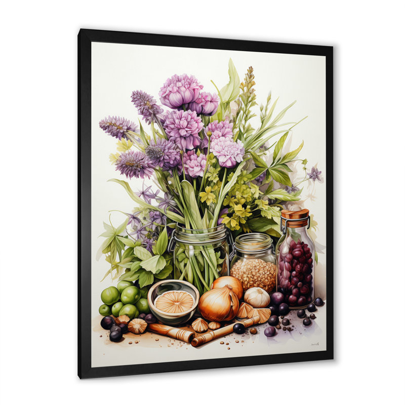 «Purple Green Food Herbs A Delicate», reproduction d'art sur toile, Cadre photo noir, H 44 po x l 34 po x P 1,5 po