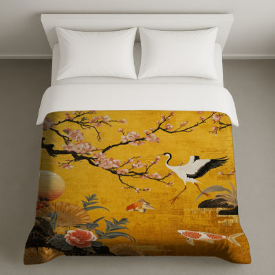 Housse de couette Cherry Blossom Crane Koi