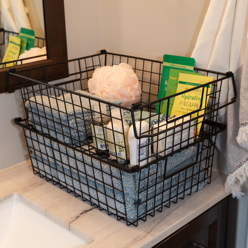 Stackable Metal Storage Baskets, Black, 5.5" H x 12" W x 16" D