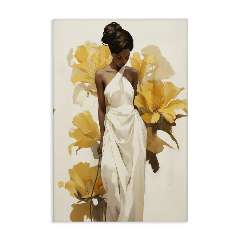 «Elegant Woman with Flowers», art mural sur toile par Raymond Powers, H 36 po x l 24 po