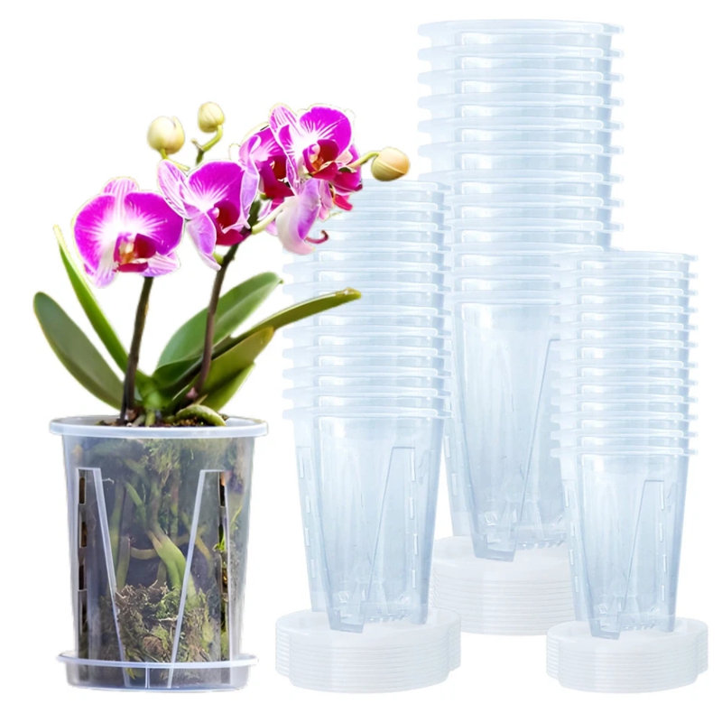 4inch 5 Pack Nursery Pots For Plant Thicken Plastic Orchid Pots With Drainage Holes, 4.8" H x 4" W x 3" D