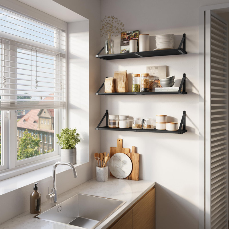 Anorea Wood Bracket Shelf, Black