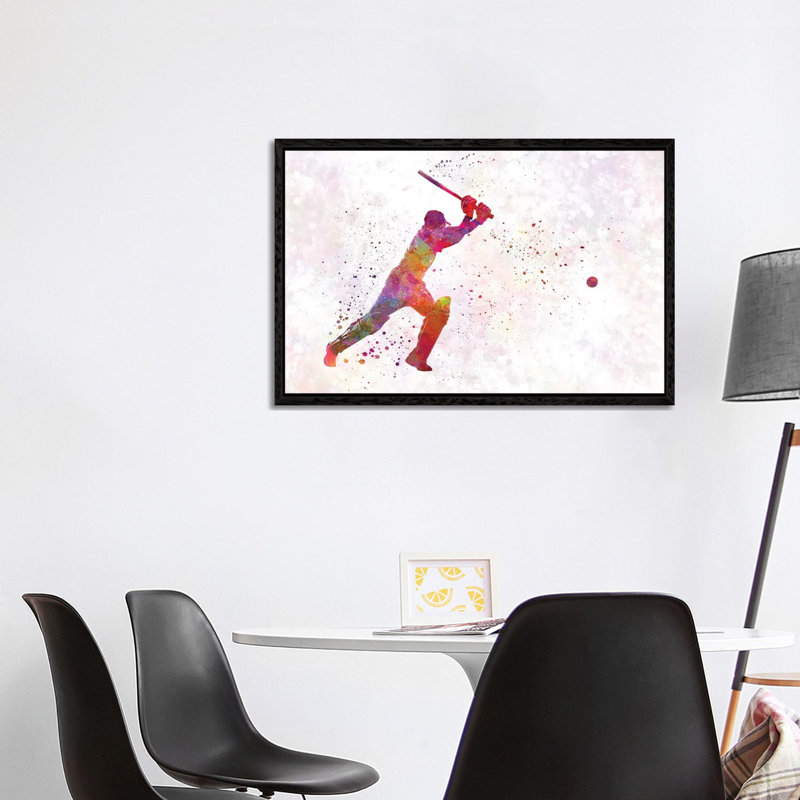 Cricket Player Batsman Silhouette IV by Paul Rommer - Floater Frame Gallery-Wrapped Canvas Giclée on Canvas, Black